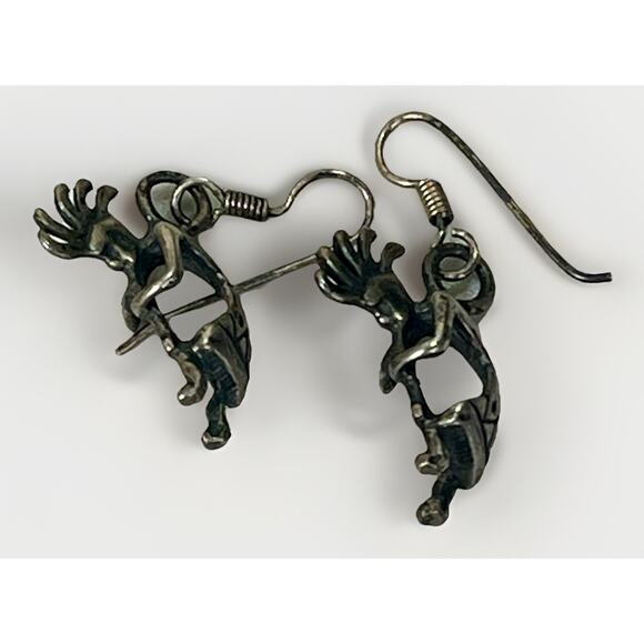 VTG Native American Turquoise & Sterling Silver Kokopelli Necklace Earring Set - Picture 11 of 15